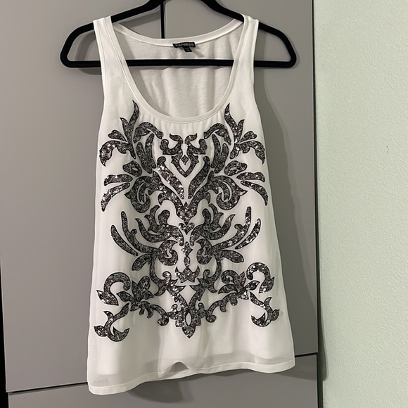 Express White Tank Black Sequin Embellishment - Picture 1 of 7